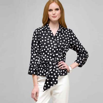 Dot Tie Front Blouse