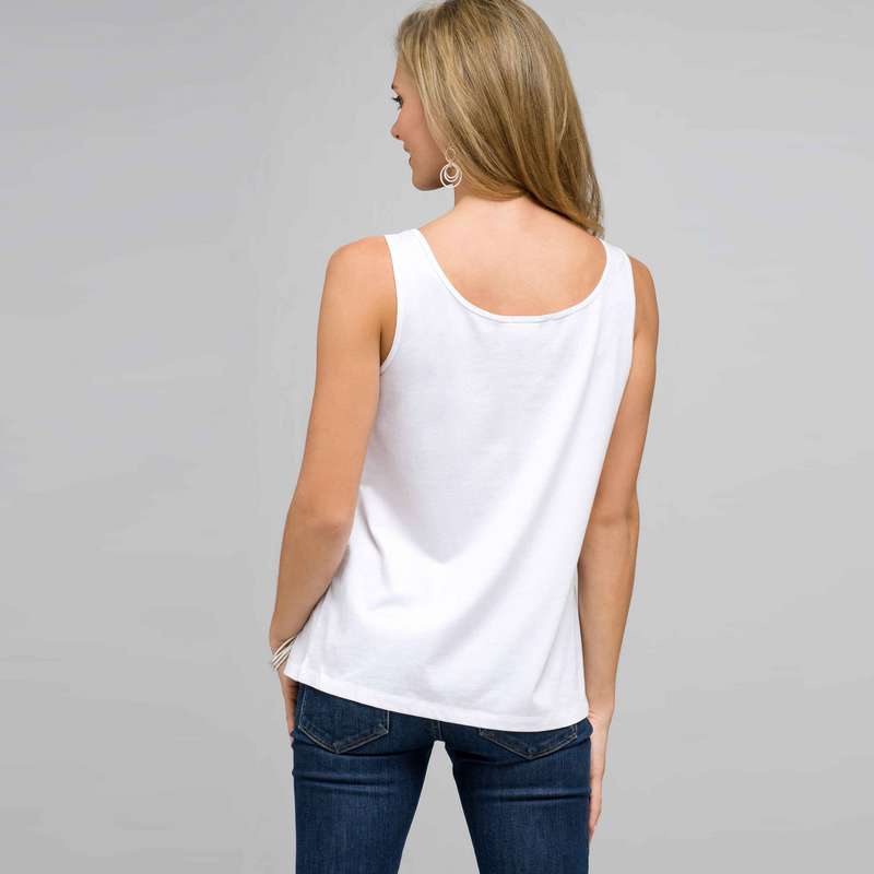 Scoop Neck Tank With Embroidery, White, large image number 1